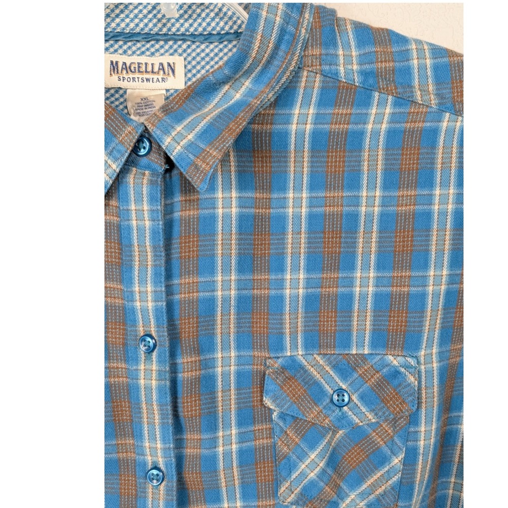 Magellan Womens XXL Turquoise Gray‎ Plaid Flannel Long Sleeve Button Up Shirt